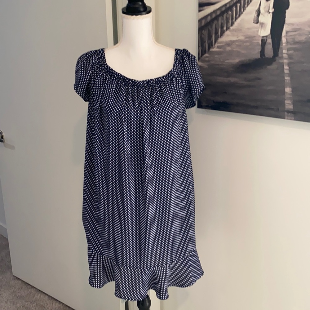 Express navy and white pokadot dress